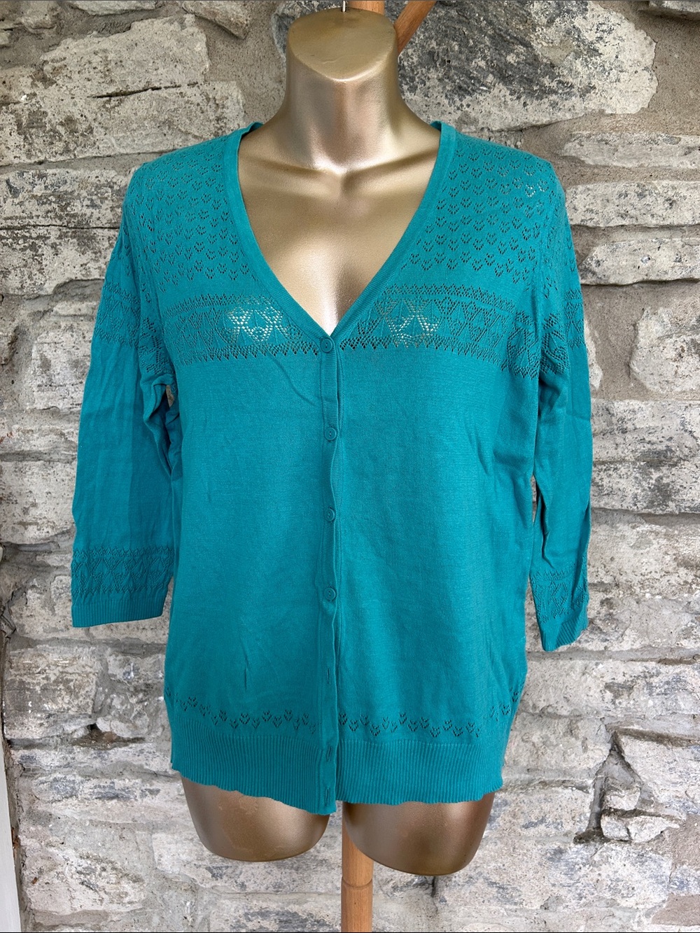 Fat Face Teal V-Neck Button Cardigan